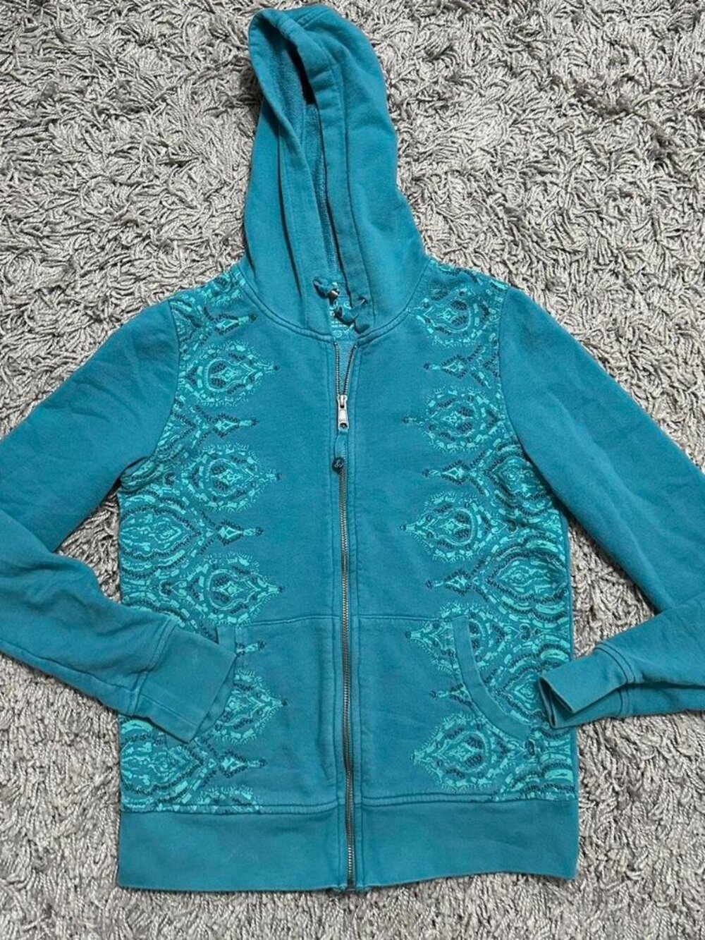 Y2K Prana Embroidered Stitch Look Hoodie Size S